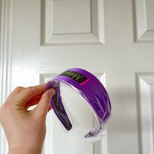 Purple head band and green sill neck scarf